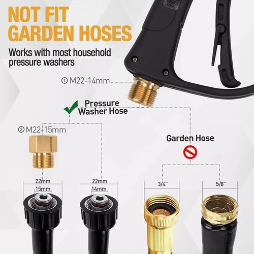 High Pressure Car Power Washer Gun Spray Long Wand Lance Hose 5 Nozzles M22 14mm - Picture 3 of 20