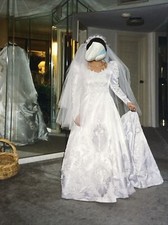 Vintage White Wedding Gown From Japan Hand-Stitched Pearls with Train  RARE sz2