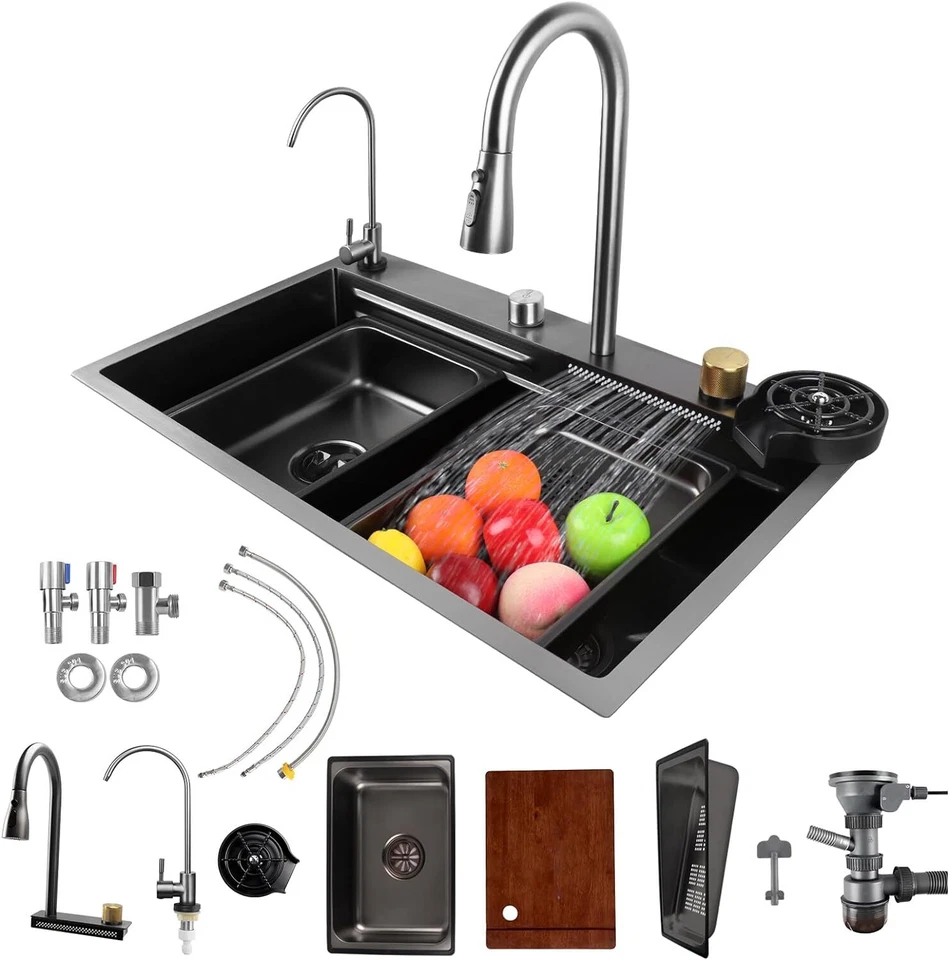 Küchenspüle Wasserfall Spülbecken Küchenspüle Küchenspülen Edelstahl(75 x 46 cm） - Bild 2 von 4