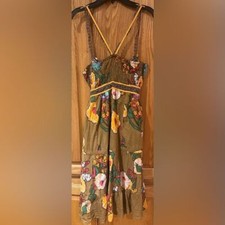 Free People Brown Floral Print Spaghetti Straps. Ruffle Mini Dress Size Small
