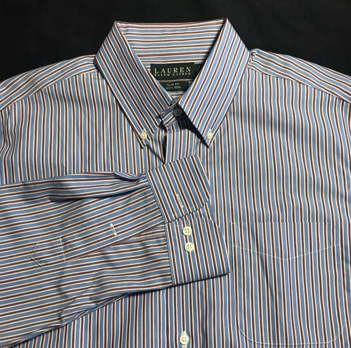 LAUREN RALPH LAUREN Men Non Iron Slim Fit Button Down Dress Shirt SZ 17  34/35 | eBay