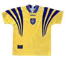 Vintage Adidas Sweden 1996 Home Football Shirt Jersey L Euro 1996 Soccer Trikot