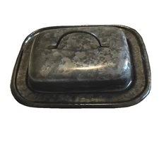 Fiddle & Fern Blackened Galvanized Butter Dish  Holds 2 stick of butter  NEW