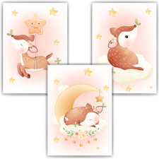 3er Set Poster für Kinderzimmer Bilder Babyzimmer Babyparty Kinderposter Reh