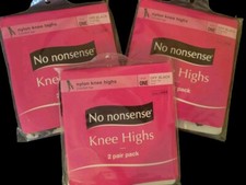 No Nonsense Nylon Knee Highs Comfort Top One Size Off Black Sheer Toe 3 Pair M46