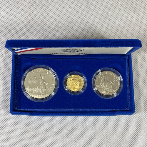 Juego de 3 monedas conmemorativas de plata de oro de la Estatua de la Libertad 1986 de la Casa de la Moneda de Estados Unidos con certificado de autenticidad de caja - Imagen 3 de 24