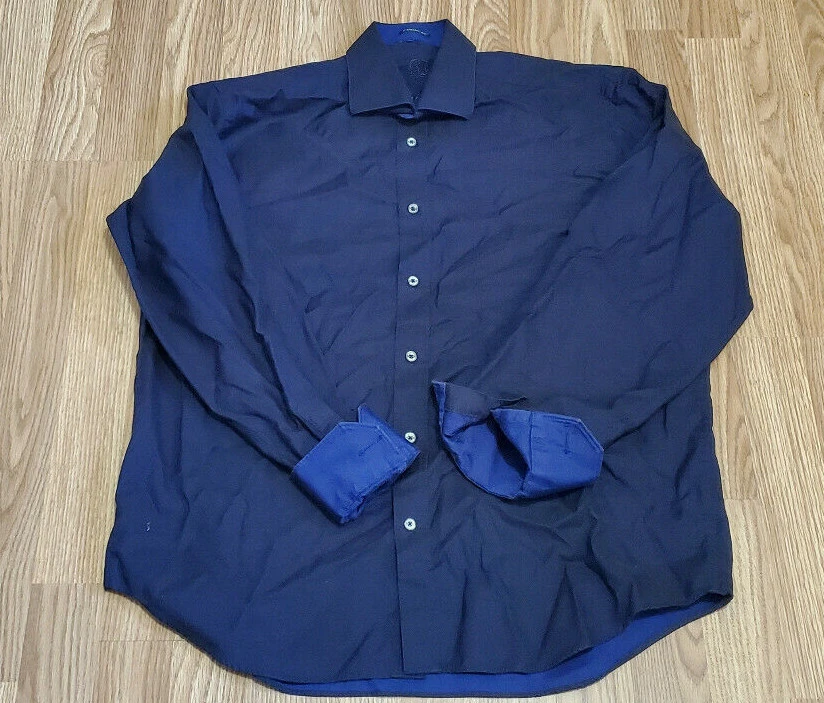 Bugatchi Uomo Men’s Dress Shirt L Blue Black Solid Long Sleeve Button Up - Image 2 of 4