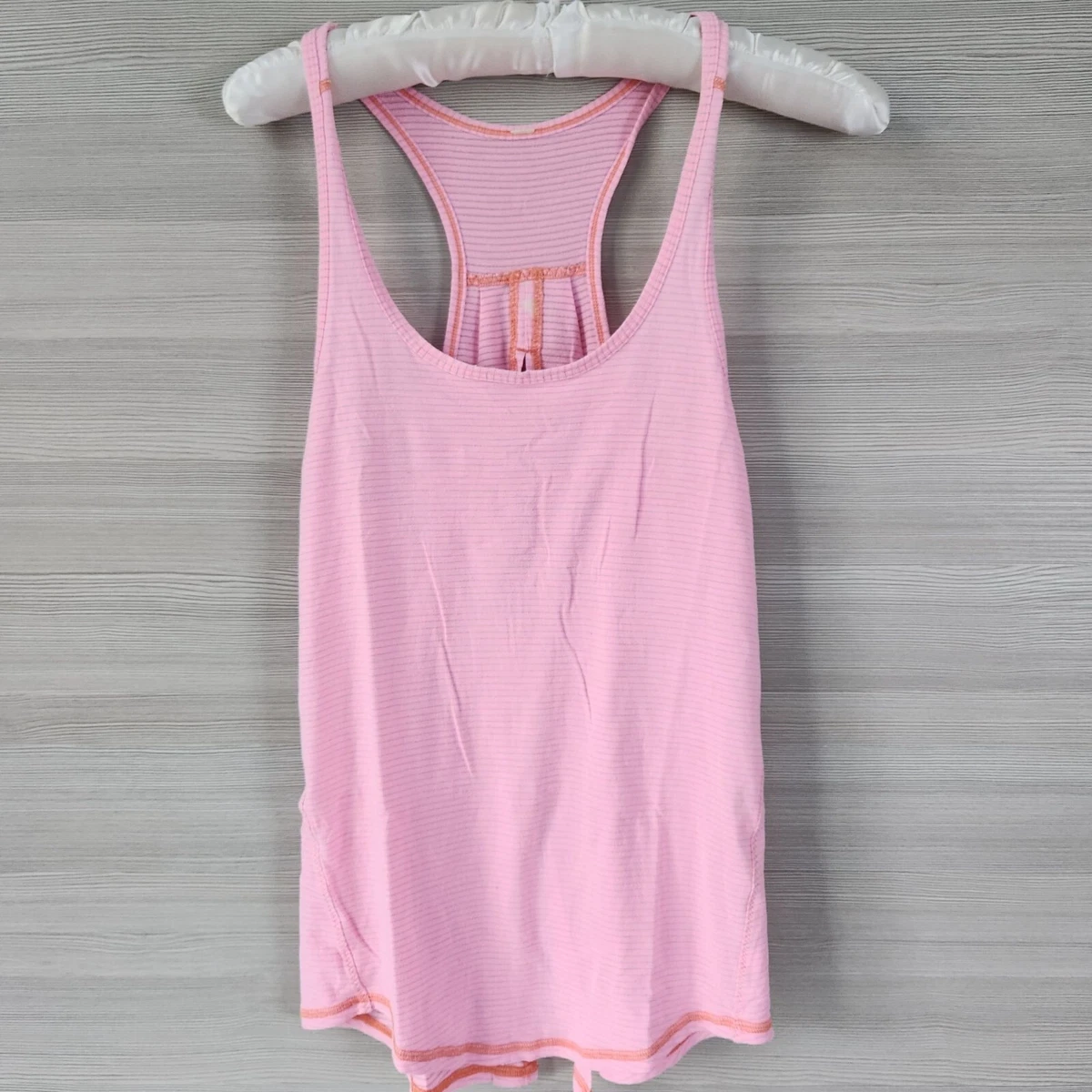 Lululemon Key Hole Slit Tank Scoop Neck Racer Back Workout Shirt Pink  Striped