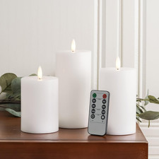 White Flameless Candles with Remote and Timer, Real Wax Made LED Pillar Candles