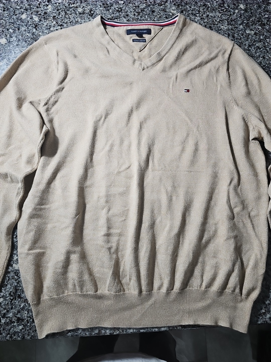 Men’s Tommy Hilfiger Sweater, XL, Beige, V Neck, Premium Cotton (HL130)
