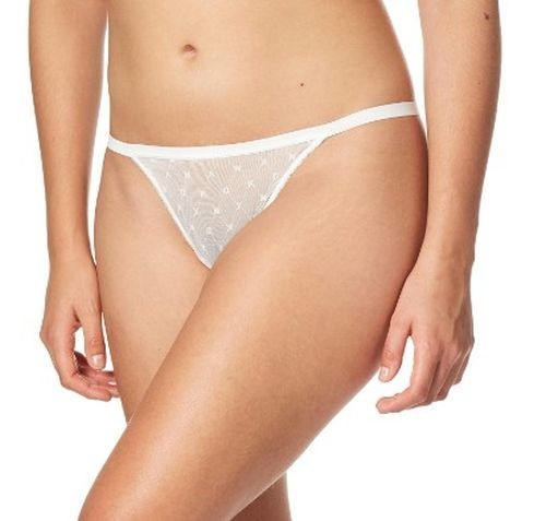 NUEVO CON ETIQUETAS DKNY DK5029 "Monograma" Tanga de Malla Ligera de Tirada Baja, Blanco, XL - Imagen 4 de 5