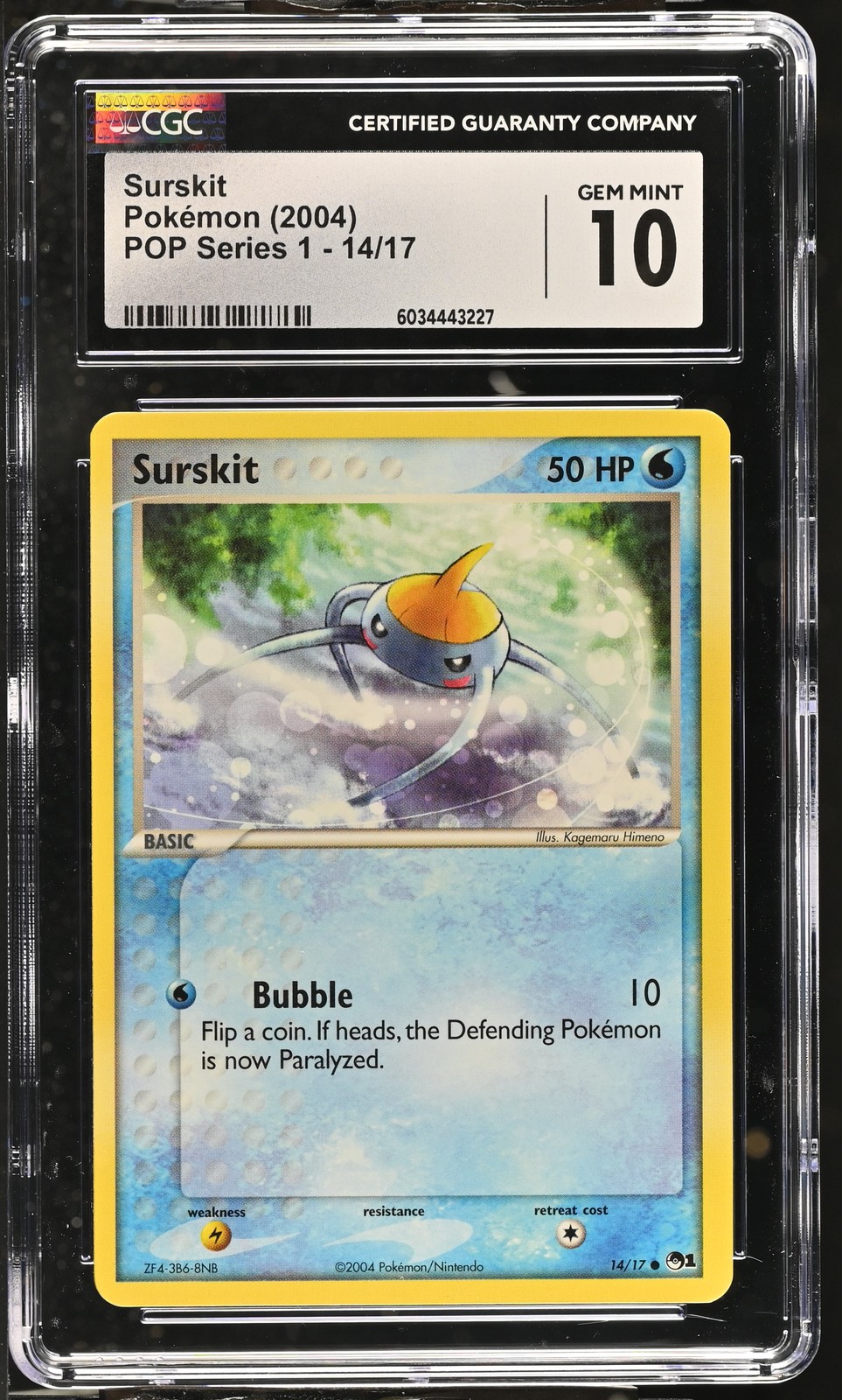Surskit 14/17 CGC 10 Pop Series 1 Non-Holo 2004 Graded Pokemon Card Slab
