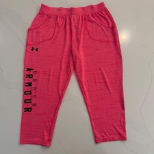 Under Armour Kids Pink Heathered Capri Leggings Pants HeatGear Size L