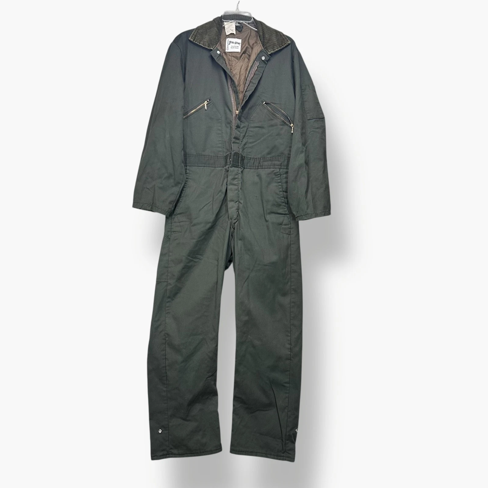 Zero Zone Insulated Outerwear Coveralls Mens Medium Vintage Green Corduroy Zip