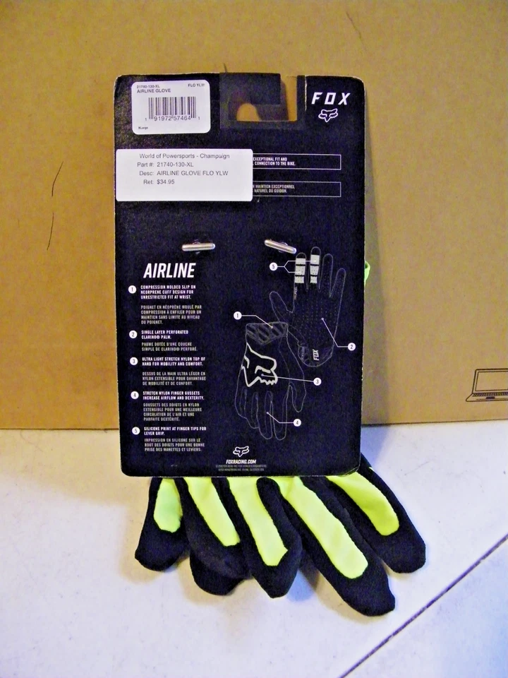 Fox Racing Mens Airline Gloves Clarino Lever Grip Ultra-Light Fluorescent Yellow - Image 2 of 2