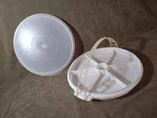 Vintage Tupperware #405 12" Divided Tray #406 Cariolier Handle #224 Tupper Seal