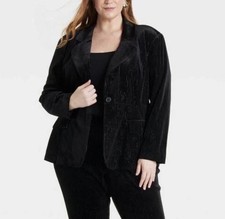 NEW Ava & Viv Women’s 1X Velvet Blazer Metallic Black Pinstripe i1612