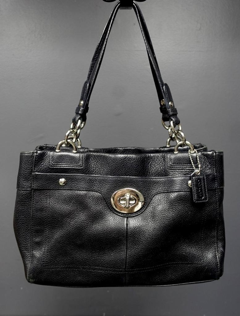 Coach F16531 Penelope Black Pebbled Leather Silver Detail Satchel Handbag
