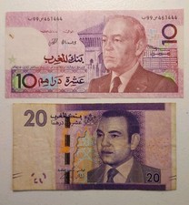 Morocco 10 and 20 Dirhams Two Banknote Lot 1987-2002