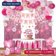 Pink Happy Birthday Party Decorations kit for Girls Women with H...