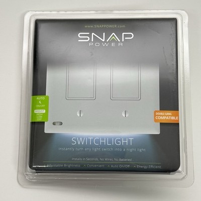 Snap Power SwitchLight Double Gang S2SW-KWH-SP10-4 White LED Illuminated Cover