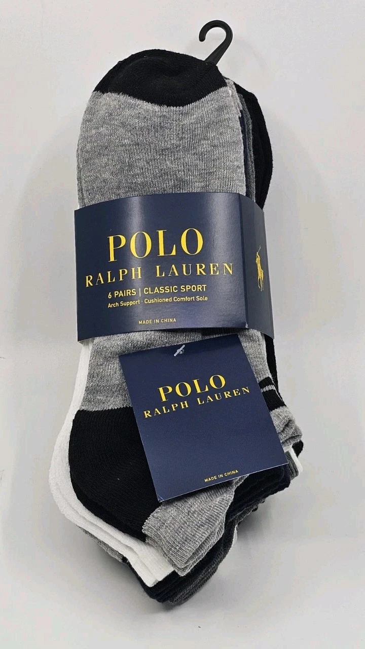 Polo Ralph Lauren Classic Sport 6 Pair Ankle Cut Socks Size Men 6-12.5 New