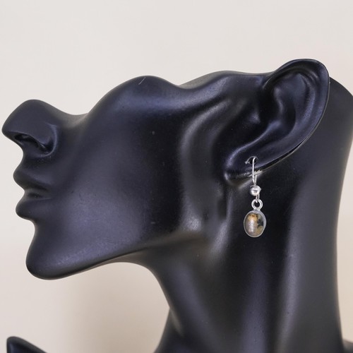 Vintage sterling 925 silver handmade oval earrings with resin flower - Picture 3 of 8