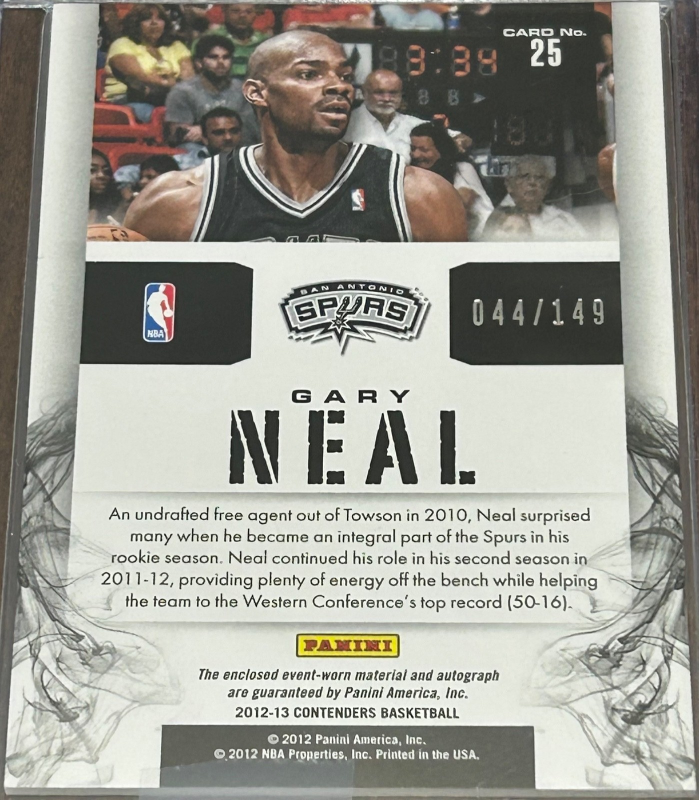 2012-13 Panini Contenders GARY NEAL #25 🔥 Spurs 🔥 Jersey Auto Patch 🔥 044/149 view 3