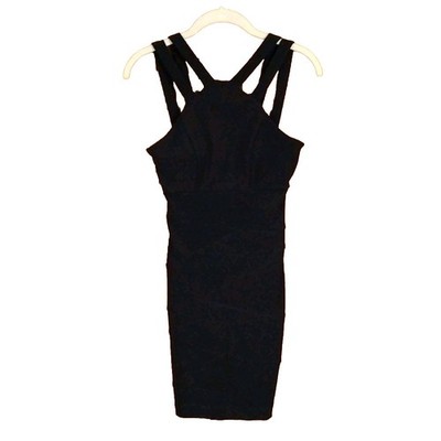 Glam Coquette Body Con Sexy Sz Jrs Small Little Black Mini Dress Double Straps