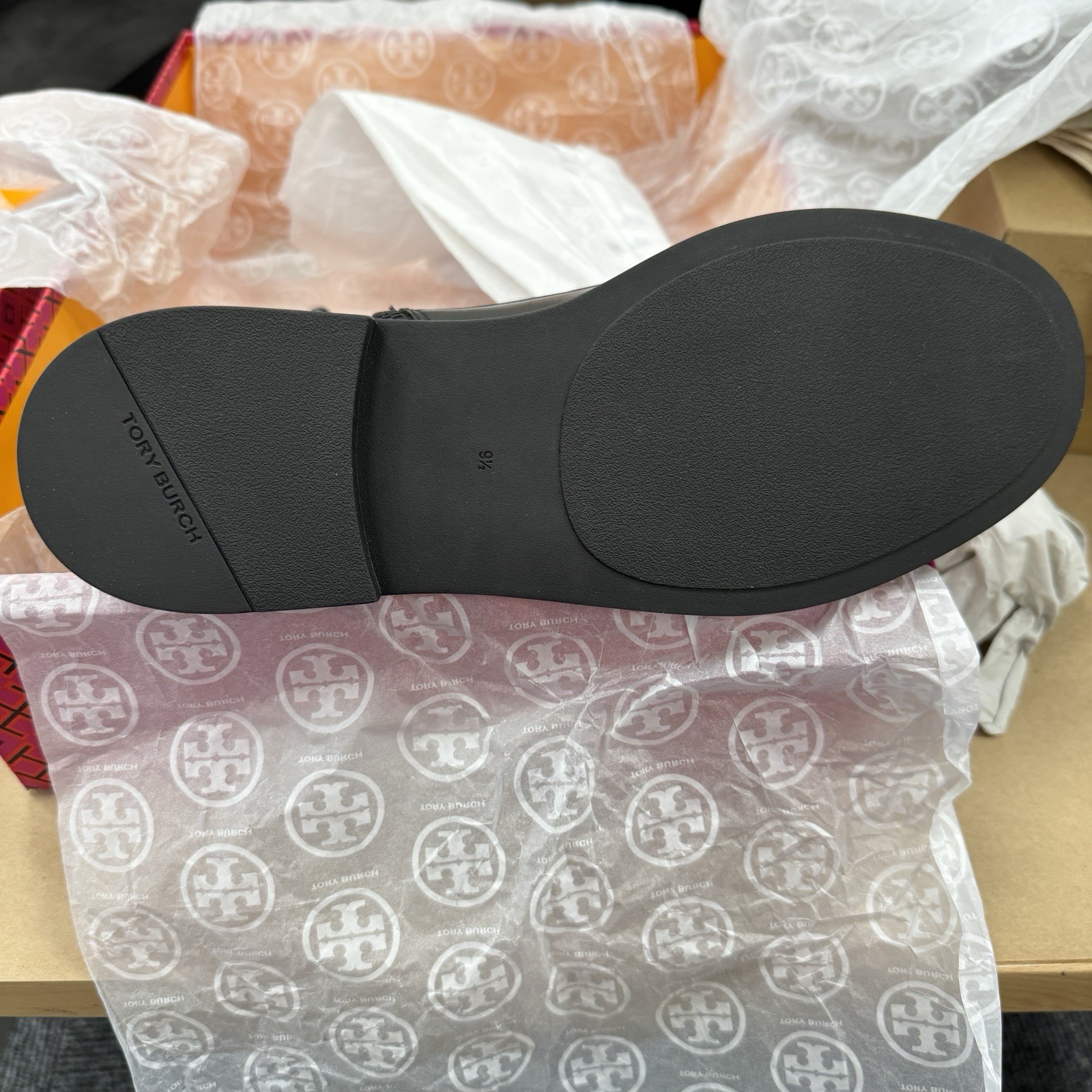 Tory Burch Double T Combat Boots size 9.5 Perfect Black Glossy Calf Leather thumbnail 9