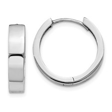 14k White Gold Round Hinged Hoop Earrings Gift for Women L-14 mm, W-4 mm