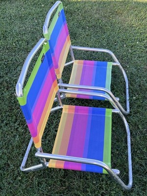 Vintage PAIR Aluminum Low Mesh Foldable RIO BEACH CHAIR Lawn Pool