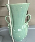 McCoy Pottery VASE 1940’s Turquoise Vase Double Handle Fluted 6" Inch