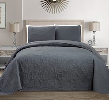 Collection Embossed Coverlet Bedspread Over Size Set Solid Austin Dark Gray/C