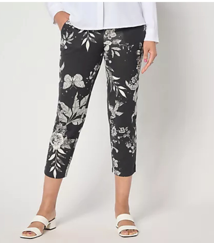 Women w Control Tummy Control Blk XL Regular Cotton Jersey Crop Pants A685155