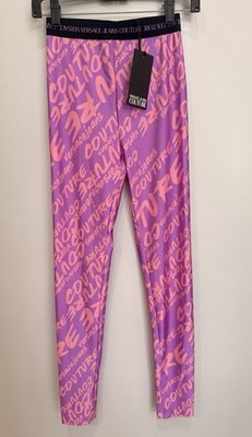 Authentic Versace Jeans Couture Sz 2 Banded Detail Jersey Leggings Pink/purp NWT