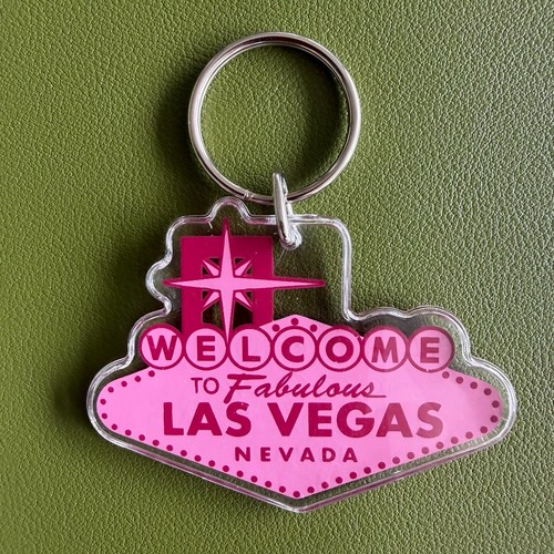 Las Vegas Travel Souvenir Welcome To Las Vegas Acrylic Keychain Pink Transparent