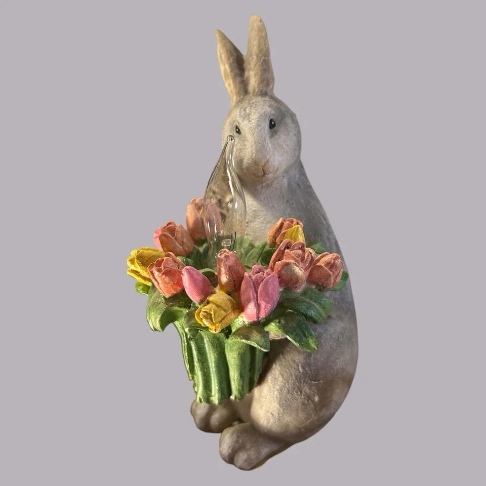 Night Light Standing Resin BUNNY RABBIT with Basket of Flowers 10"H x 4"W x 6"D - Image 2 of 4