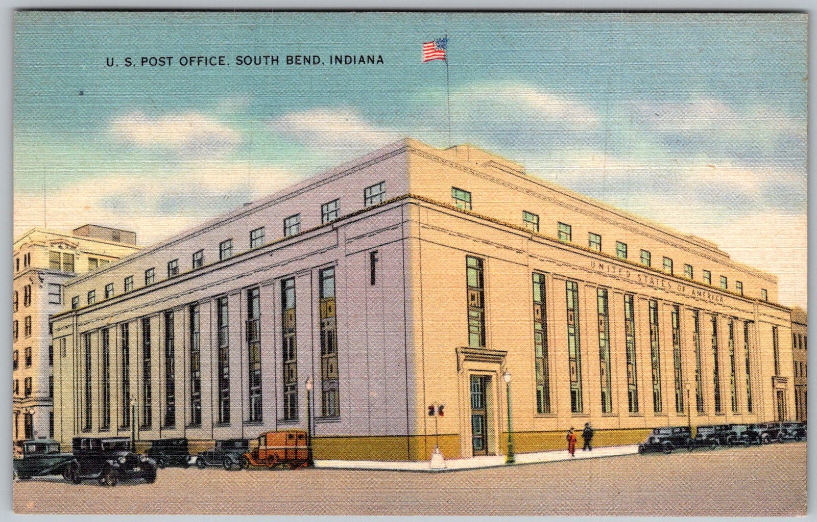 Vtg Linen Postcard U.S Post Office Building South Bend, 1930s