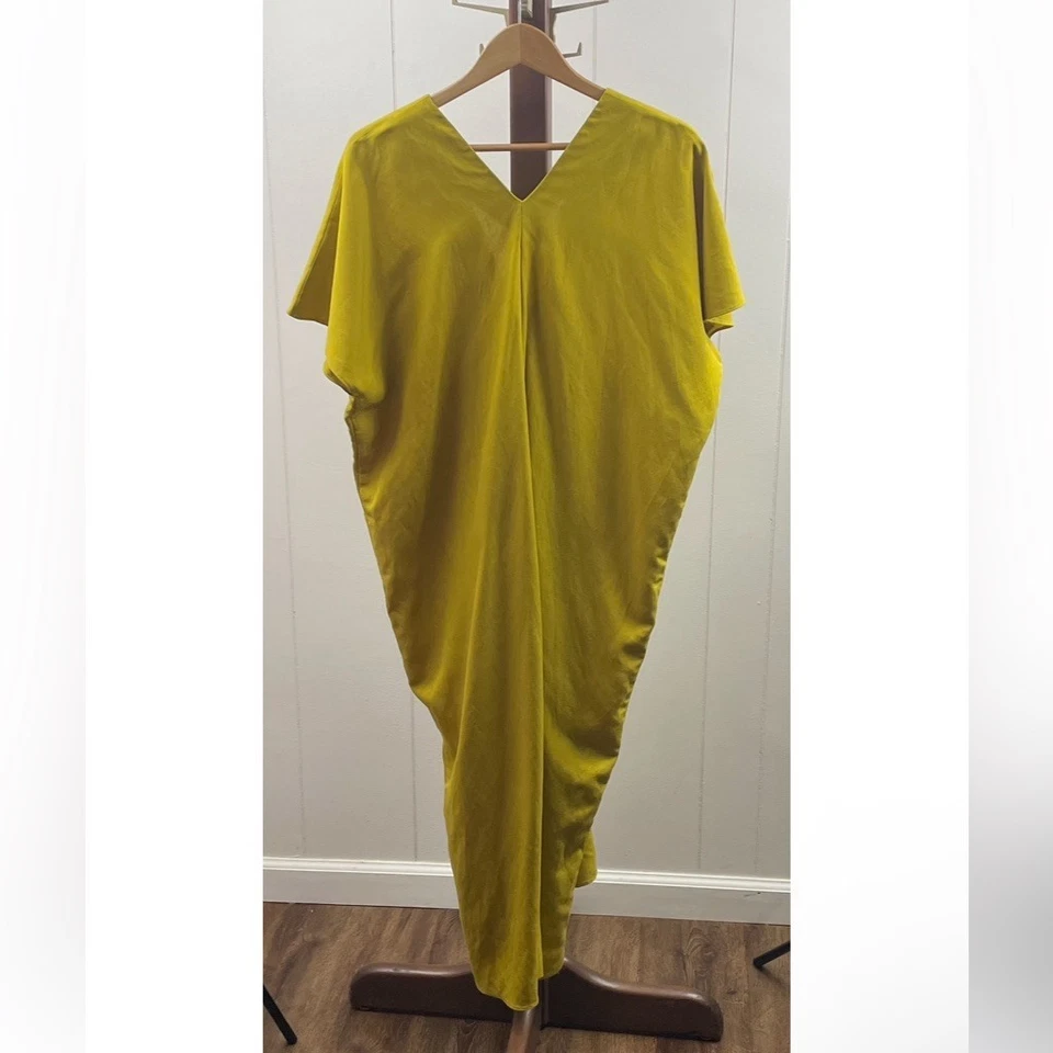 Vestido midi túnica caftán mezcla lino Zara Chartreuse para mujer XS Foto 3 de 4
