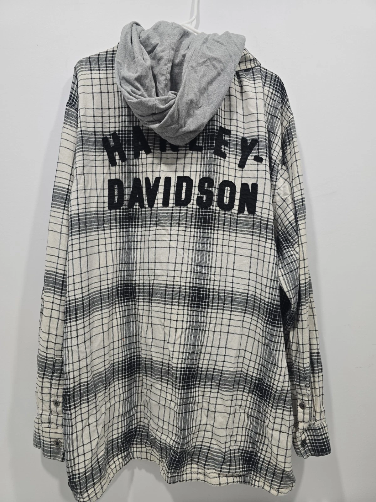 Harley-Davidson Men’s 4XL Traveler Hooded Shirt Jacket Plaid Black White