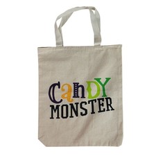 Halloween Canvas Tote Bag Candy Monster Handles Trick Or Treat 2-Sided 15.5"x13"