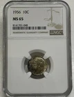 1956 Roosevelt Dime 10c NGC MS 65 Mint State Uncirculated Coin