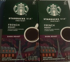NEW 2 FRENCH Dark Roast STARBUCKS Via INSTANT  Microground COFFEE 8 Packets