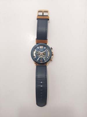 Curren Mens Watch 48mm Blue Gold Tone Chronograph Date M-8329 Leather Band *read