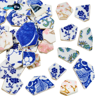 1 Box 200G Broken Porcelain Tiles Irregular China Mosaic Tiles Blue