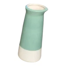 Old East Main Co Flower Market Two-Tone Ceramic Vase Container Jar Teal White