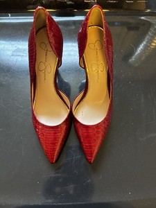 Jessica Simpson Red Snake Embossed Pointed Toe Stiletto Pumps Women's Size 8