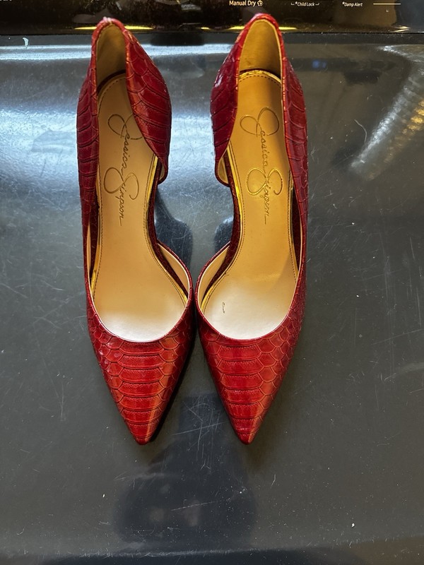 Jessica Simpson Red Snake Embossed Pointed Toe Stiletto Pumps Women's Size 8