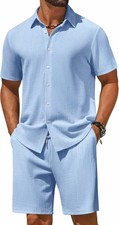 COOFANDY Men's 2 Piece Outfit Casual Short Sleeve Button Down Shirt and Beach Sh